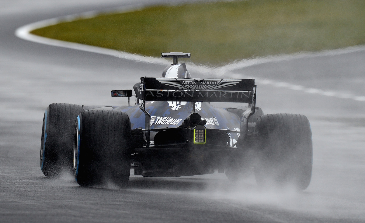 F1 car with aston martin logo